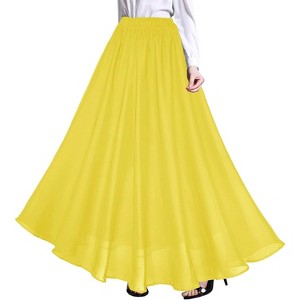 Women's Retro Chiffon Maxi Skirt - Beach Ankle Length Flowy Long Skirt Yellow - 1 of 4