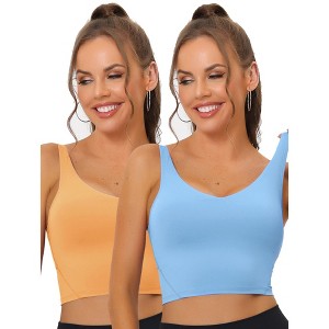 Allegra K Women's Workout Fitness Padded Longline Wireless Yoga Sports Bras 2 Pcs - 1 of 4