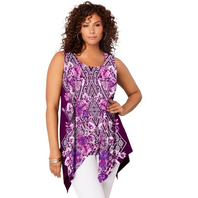 Roaman's Women's Plus Size Handkerchief Hem Tunic Tank