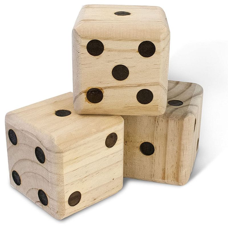 YardGames Giant Outdoor Wooden Dice Set of 6 Bundle with Yard Pong Activity Party Set with 12 Buckets, 2 Balls, and Carrying Case, 3 of 6