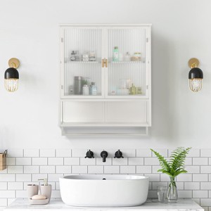 FURNIinspire Kitchen And Dining Cabinets Modern Wall Cabinet Closet Pantry Cabinets With Glass Door, Shelf, Towel Rack, White, 9.06"*23.62"*30.71" - 1 of 4