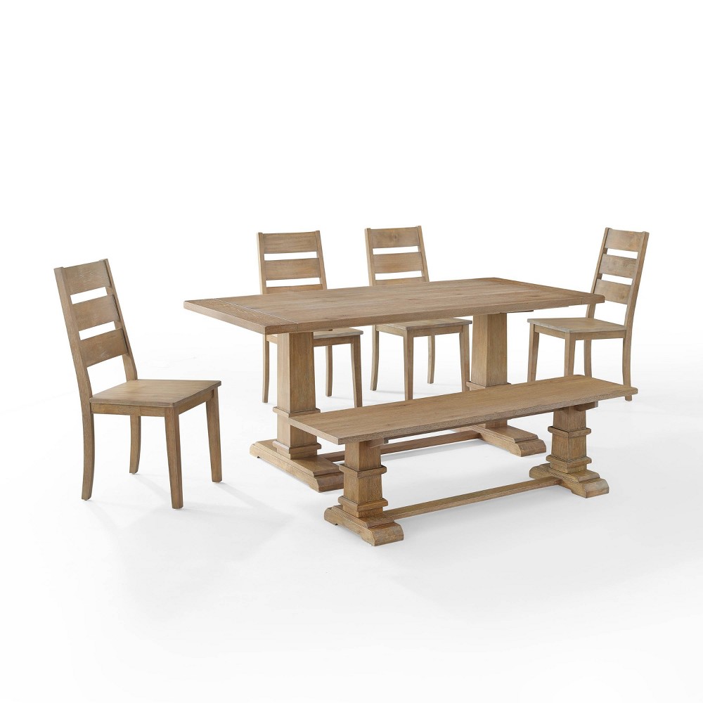 Photos - Dining Table Crosley 4pc Joanna Dining Set with Bench and 4 Ladder Back Chairs Rustic Brown - C 