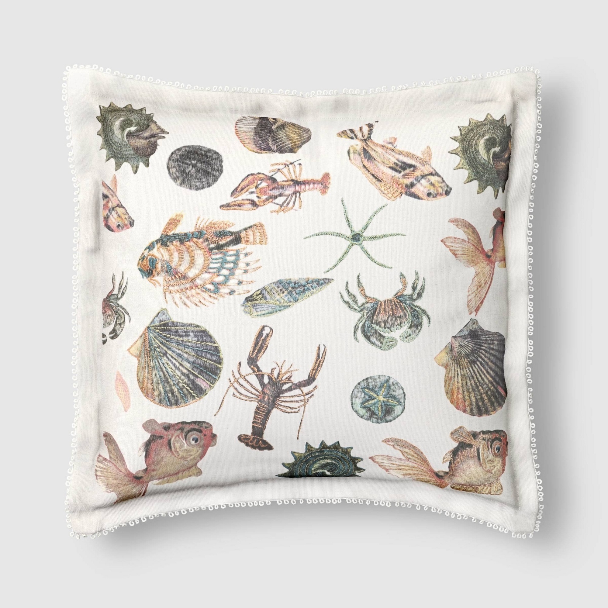 18"x18" Sea Life Embroidered Flange Outdoor Throw Pillow - Threshold™ designed with Studio McGee
