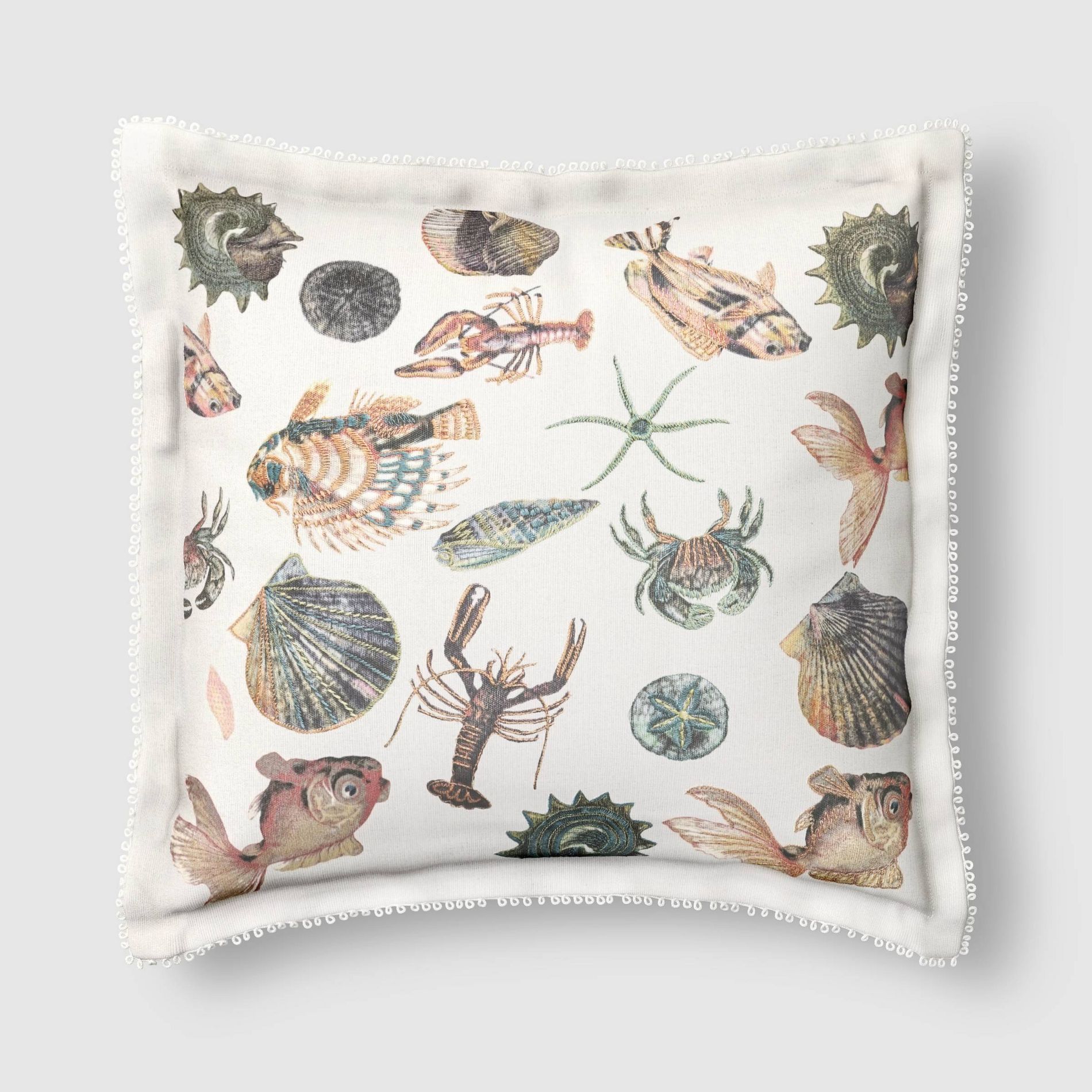18"x18" Sea Life Embroidered Flange Outdoor Throw Pillow - Threshold™ designed with Studio McGee