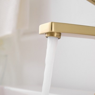 Brushed Gold Single-Handle Low-Arc Bathroom Faucet with Drain