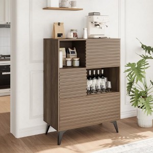 Three-Layer Wood Storage Cabinet, Durable Particle Board Organizer with Multi-Layer Shelves, Compact Design - 1 of 4