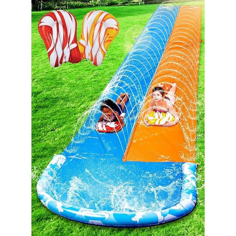 Syncfun 32.5ft Extra Long Water Slide and 2 Inflatable Boards, Heavy Duty Lawn Water Slides Double Waterslide Slip with Sprinkler for Kids, 1 of 8
