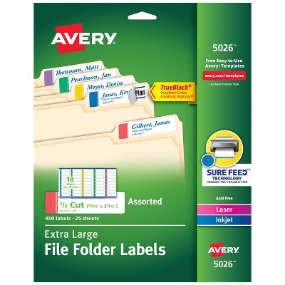 Avery Extra-Large 1/3-Cut File Folder Labels - White/Assorted (450 Pack)