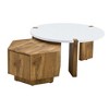 Nesting Coffee Table Accent Table Cocktail Table Center Table Side Table with Drawer, Round+Hexagonal, White+Natural-ModernLuxe - 4 of 4