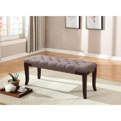 Vynxaria Linon Elegant Tufted Ottoman Bench (44"W) Espresso Solid Hardwood Legs, Contrasting Neutral Cotton Upholstery