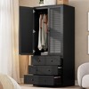 69.5" Armoire Wardrobe w/ 3 Drawers & 2 Doors, Modern Wooden Clothing Storage Cabinet w/Hanging Rod for Bedroom - 4 of 4