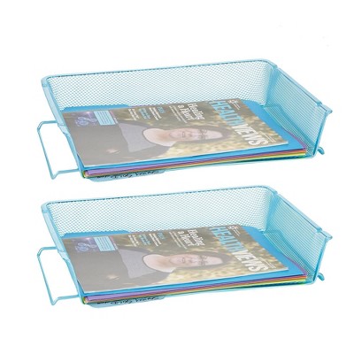 2pc Stackable Letter Tray Mesh Turquoise - Mind Reader