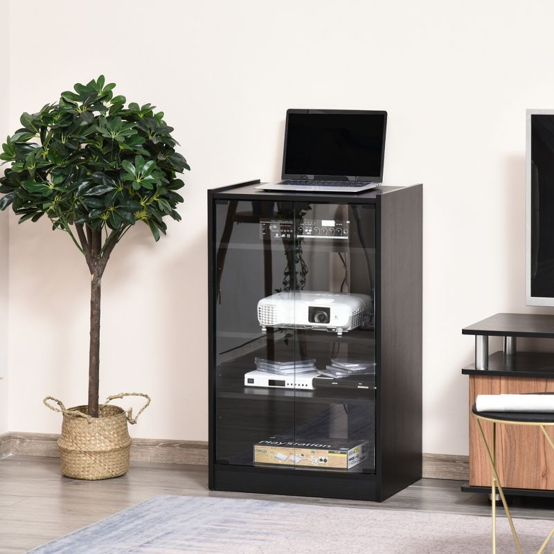 HOMCOM 5-Tier Media Stand Cabinet with 3-Level Adjustable Shelves, Tempered Glass Doors, and Cable Management, 3 of 8