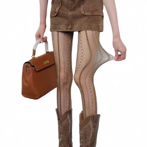 Anna-Kaci Women's 2-Pack Sheer Patterned Hosiery with Stretch Fishnet Design and Vertical Stripe Detailing - 1 of 4