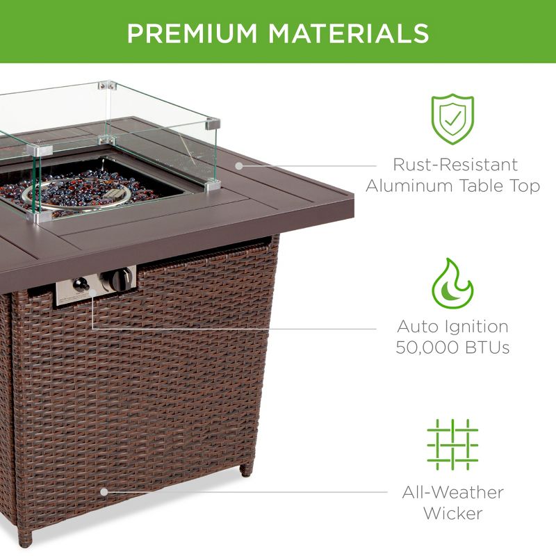 Best Choice Products 32in Fire Pit Table 50,000 BTU Outdoor Wicker Patio w/ Wind Guard, Glass Beads, Cover, 5 of 10