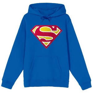 Superman Logo Long Sleeve Royal Blue Adult Hooded Sweatshirt - 1 of 3