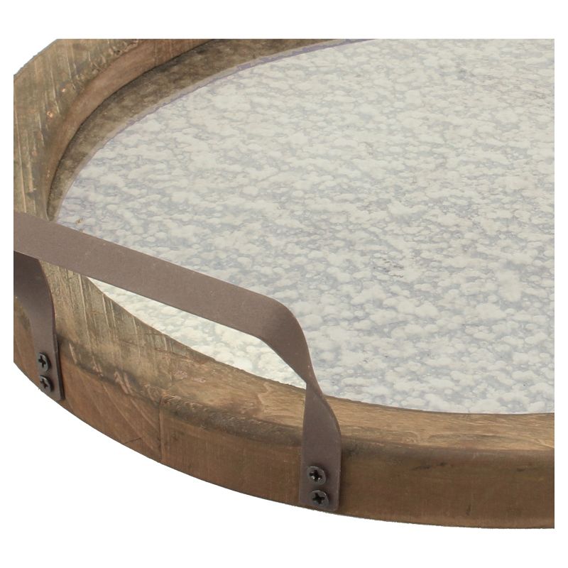 14&#34; Round Rustic Wooden Tray with Distressed Mirror Brown - Stonebriar Collection, 4 of 13