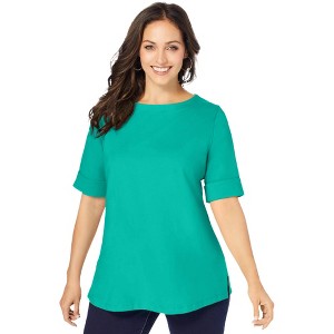 Jessica London Women's Plus Size Stretch Cotton Cuff Tee - 1 of 4