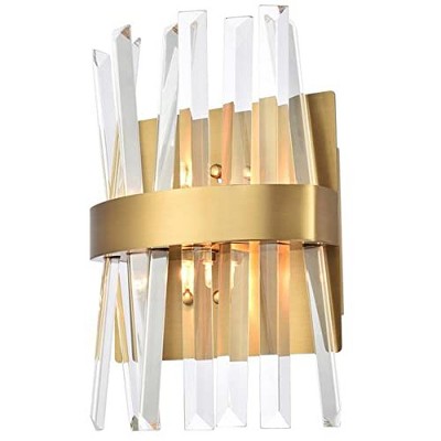 Satin Gold and Crystal 2-Light Dimmable Vanity Sconce