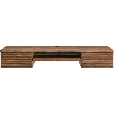 Mid-Century Modern Walnut Grain Wall-Mounted Desk with Drawers