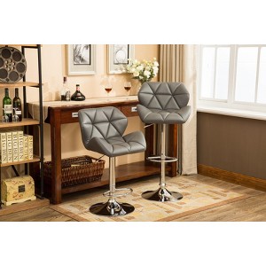 Roundhill Furniture Glasgow Contemporary Tufted Adjustable Height Hidraulic Bar Stools, Grey, Set of 2 - 1 of 4