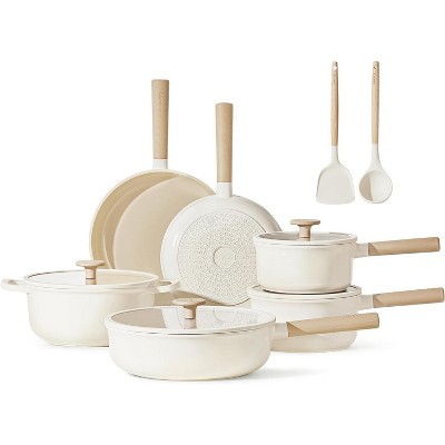CAROTE 12 Pcs Pots and Pans Set, Nonstick Ceramic Cookware Sets, Health Non Stick Induction Cookware Kitchen Granite Cooking Set
