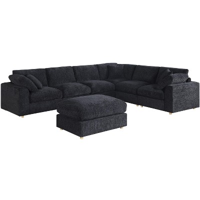 128" L-Shaped Sectional Couch with Movable Ottoman & 5 Throw Pillows,6 Seat Chenille Upholstered Sofa ,DIY Combination,for Living Room,Apartment