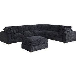128" L-Shaped Sectional Couch with Movable Ottoman & 5 Throw Pillows,6 Seat Chenille Upholstered Sofa ,DIY Combination,for Living Room,Apartment - 1 of 4