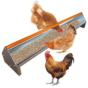 Chicken Feeding Trough 45", Galvanized Steel Chicken Feeder with Crossbar & Drainage Holes, Holds 12 Chickens Poultry Feeder Trough for Duck Turkey - 1 of 4