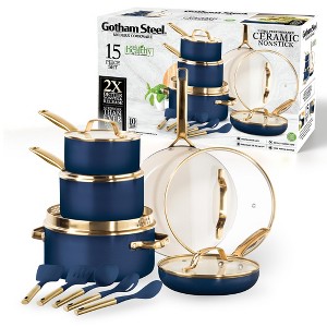 Gotham Steel Modern 15 Piece Ceramic Nonstick Pots and Pans Cookware Set with Utensils - 1 of 4