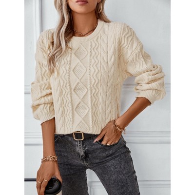 Women Solid Color Twisted Knot Retro Loose Long-Sleeved Pullover Sweater