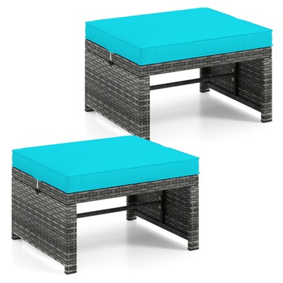 Tangkula 2 Pieces Patio PE Rattan Ottomans with Soft Zippered Cushions for Deck Frame