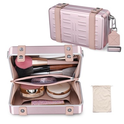 Byootique Portable Hard Shell Aluminum Handbag with Adjustable Strap Crossbody Cosmetic Case Clutch for Women