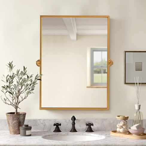 Zora 32x24 Pivoting Rectangle Bathroom Mirror Tilt Metal Framed Vanity  Mirrors for Wall Hanging, Gold- The Pop Home