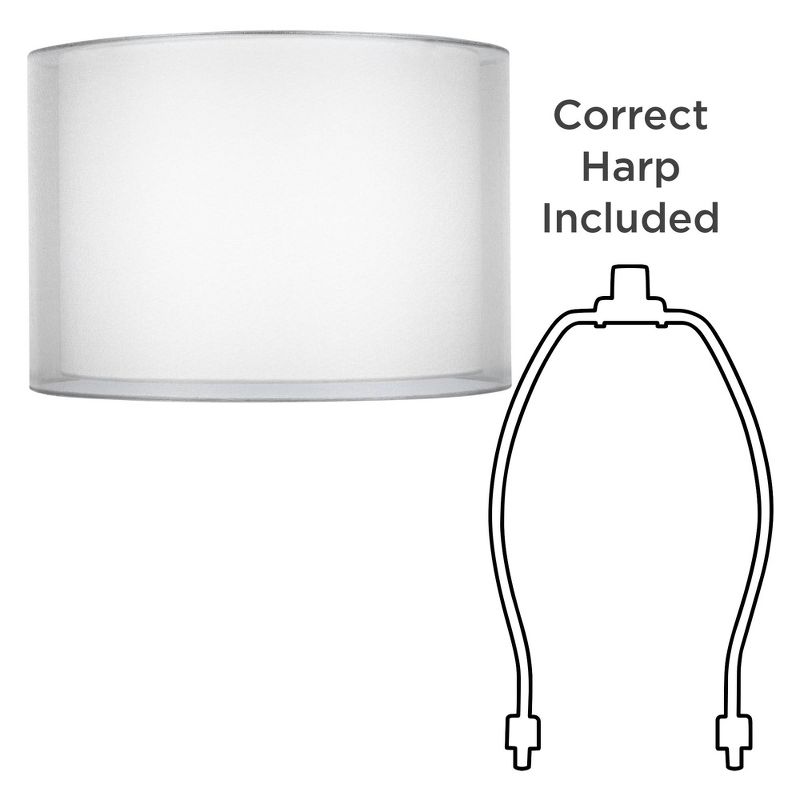 Springcrest Set of 2 Hardback Double Drum Lamp Shades Silver Sheer Medium 16" Top x 16" Bottom x 11" High Spider Harp and Finial, 5 of 7