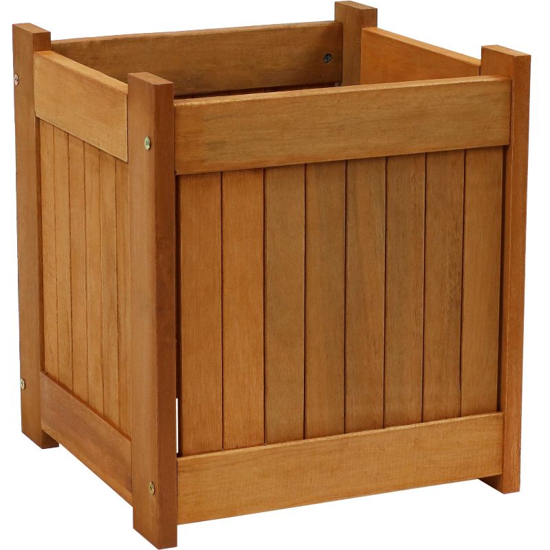 Sunnydaze Outside Meranti Wood Outdoor Planter Box with Teak Oil Finish for Garden, Porch and Patio  - 16" Square, 1 of 12