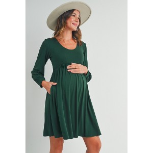 Hello Miz Women's Long Sleeve Empire Waist U Neck Maternity Dress - 1 of 4
