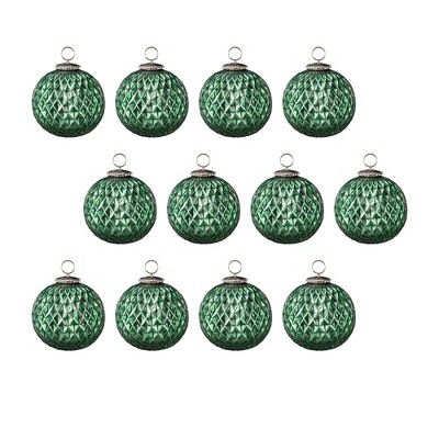 NAYSAYE Party Decoration and Accessories Glass Christmas Ball Ornaments Set of 12 for Holiday Party Decorations, Green, 3"*3"*0.15"