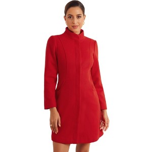 Allegra K Women's Winter Stand Neck Warm Long Single Breasted Pea Coat - 1 of 4
