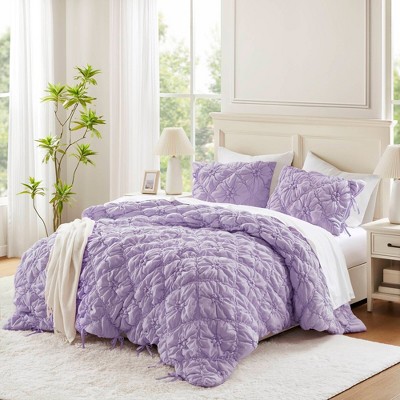 PAGED Comforter Set Textured Floral Bedding Comforter Sets All-Season Comfort Bedding Set with Bow Tie Accents