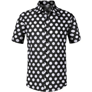 Lars Amadeus Men's Polka Dots Shirt Summer Short Sleeves Button Printed Dress Shirts - 1 of 4
