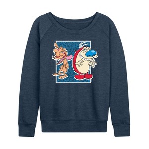 Women's - Ren & Stimpy - Friendly Laughter Lightweight French Terry Wide Neck Long Sleeve Shirt - 1 of 4
