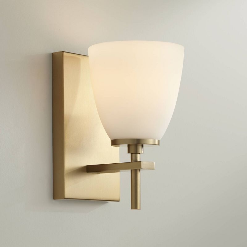 Possini Euro Design Modern Wall Light Sconce Brass Warm Hardwired 5" Wide Fixture White Frosted Glass for Bedroom Bathroom Bedside, 2 of 8