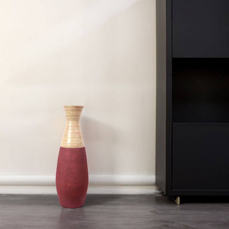 Uniquewise 31.5 inch Tall Handcrafted Bamboo Floor Vase, Burgundy and Natural Finish, Large Floor Vase, for Living Room, Dining Room, Entryway Decor, 3 of 8