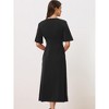 Allegra K Women's Deep V Neck Short Sleeve A Line Swing Flared Midi Dress - 4 of 4