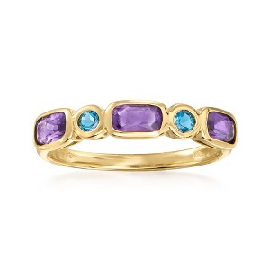 Ross-Simons 0.70 ct. t.w. Amethyst and .10 ct. t.w. London Blue Topaz Ring in 14kt Yellow Gold - 1 of 4