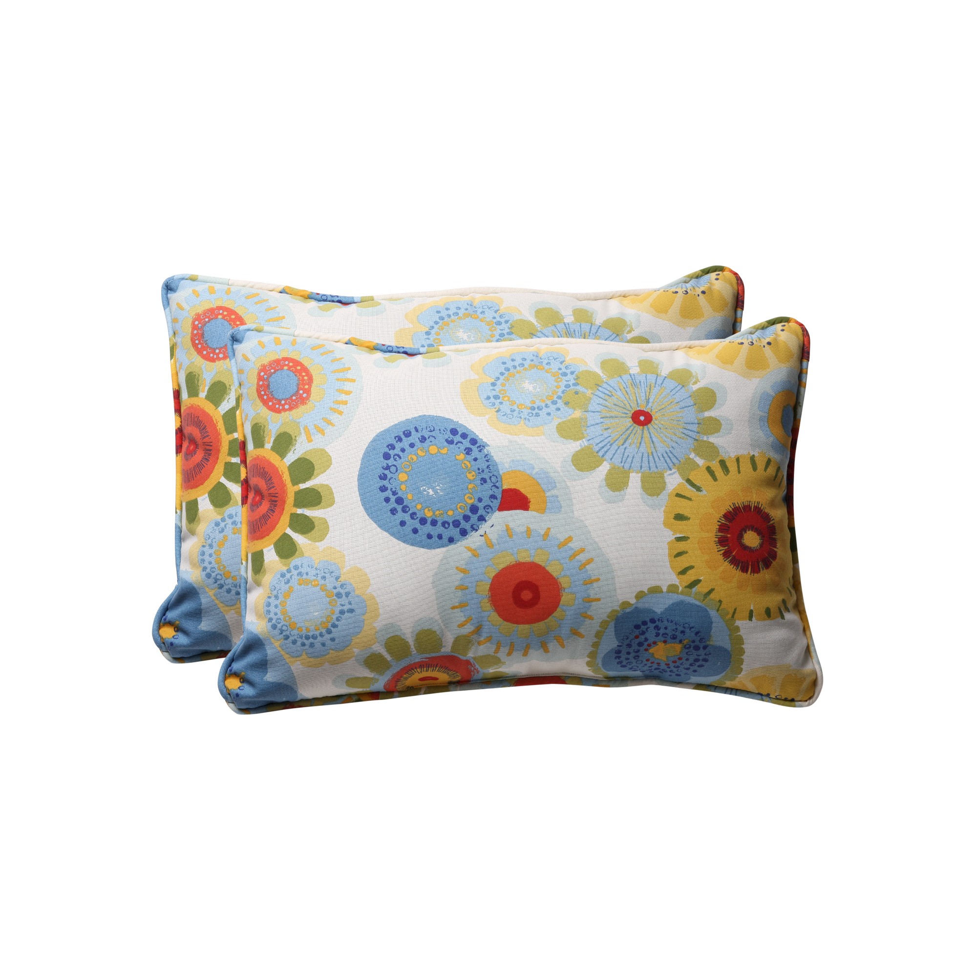 'Outdoor 2-Piece Lumbar Toss Pillow Set - Blue/White/Yellow Floral 24'''