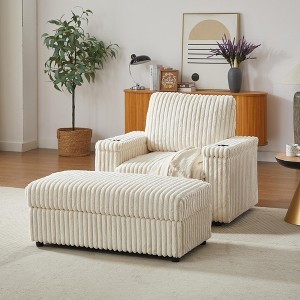 ORRD 42.5" Corduroy Recliner Chair with Backrest Pillow, Cup Holder & Storage Footrest, Comfy Living Room Sofa - 1 of 4