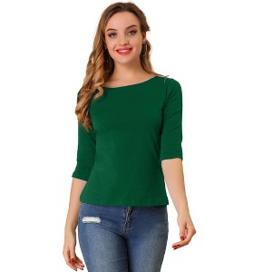 INSPIRE CHIC Women's Classic Solid Elbow Sleeves Round Neck Slim Fit T-Shirts - 1 of 4