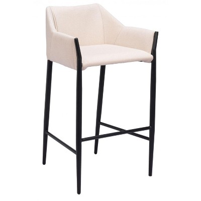 Beige Polyester Upholstered Barstool, 40" H, Ergonomic Footrest, Durable Steel Base by Zuo Modern